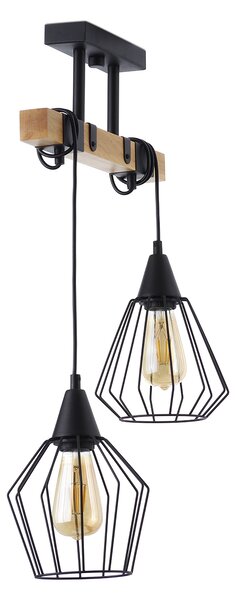 Light for home - Závěsné svítidlo na lankách 20933 "CAMEROON", 2x60W, E27, černá, přírodní olše