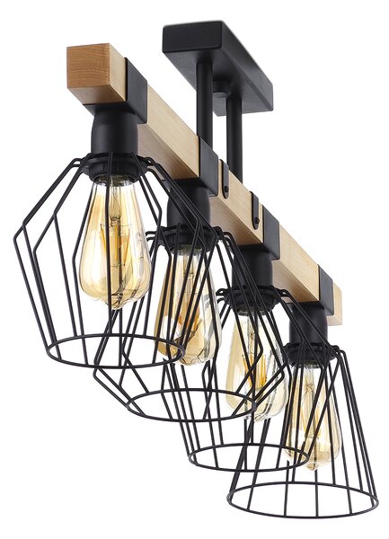 Light for home - Lustr na tyči 20955 "CAMEROON", 4x60W, E27, černá, přírodní olše