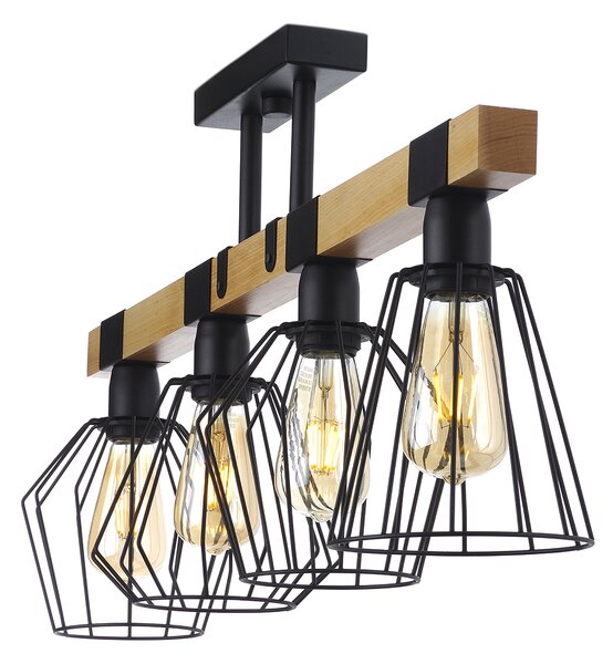 Light for home - Lustr na tyči 20955 "CAMEROON", 4x60W, E27, černá, přírodní olše