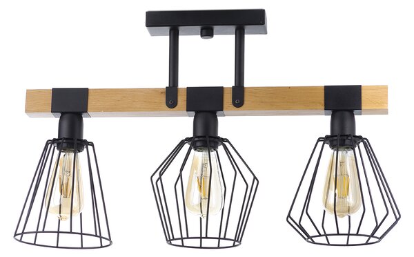Light for home - Lustr přisazený ke stropu na tyči 20966 "CAMEROON", 3x60W, E27, černá, přírodní olše