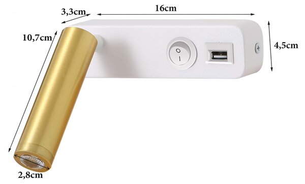 Immax GOAL USB + VYPÍNAČ designové nástěnné LED svítidlo 3W,WHITE+GOLD