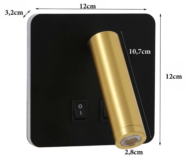 Immax GOAL 2 Vypínače designové nástěnné LED svítidlo 7W, ČERNÁ+ZLATÁ