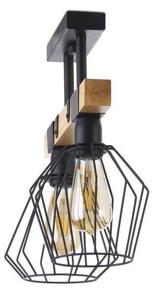 Light for home - Lustr přisazený ke stropu na tyči 15609 "CAMEROON", 2x60W, E27, černá, přírodní olše