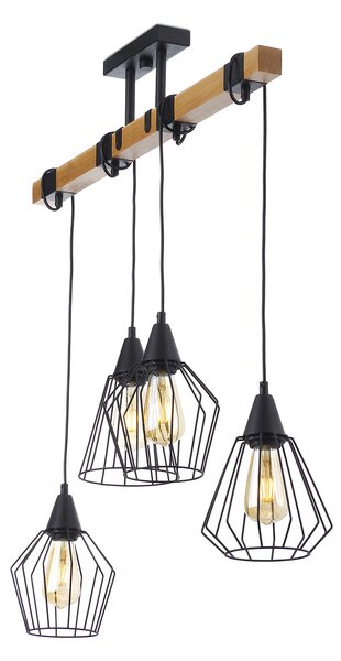 Light for home - Závěsné svítidlo na lankách 20411 "CAMEROON", 4x60W, E27, černá, přírodní olše