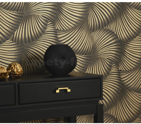 Vliesové tapety na zeď GMK Fashion for walls 5 10525-15, rozměr 10,05 m x 0,53 m, 3D twill zlatý na tmavě šedém podkladu, Erismann