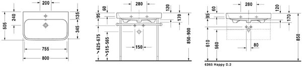 Duravit Happy D.2 umyvadlo 80x50.5 cm polokulatý nábytkový bílá 2318800000