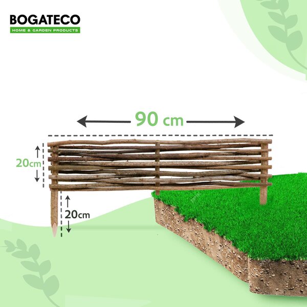 BOGATECO 3 x lemování záhonů z lískových oříšků | výška 20 cm a délka 90 cm | plot z latěk Ideální jako lemování záhonů