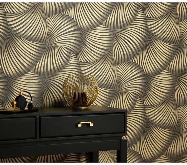 Vliesové tapety na zeď GMK Fashion for walls 5 10525-15, rozměr 10,05 m x 0,53 m, 3D twill zlatý na tmavě šedém podkladu, Erismann