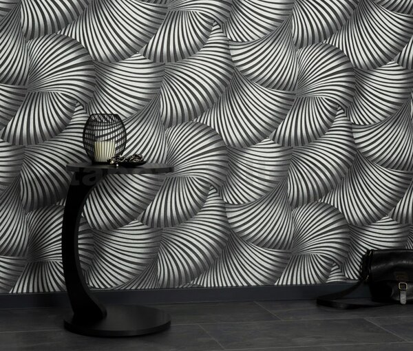 Vliesové tapety na zeď GMK Fashion for walls 5 10525-29, rozměr 10,05 m x 0,53 m, 3D twill stříbrný na černém podkladu, Erismann