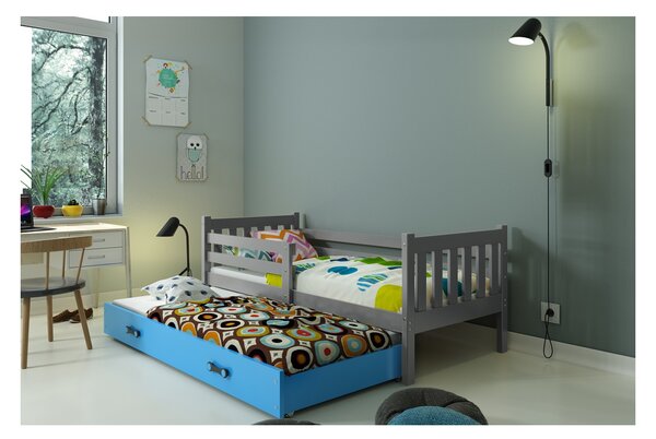 Dětská postel s přistýlkou bez matrací 80x190 CHARIS - grafit / modrá