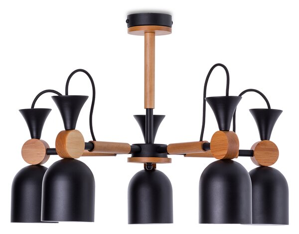 Light for home - Lustry na tyči 60055 "MONTE", 5x60W, E27, černá, přírodní olše