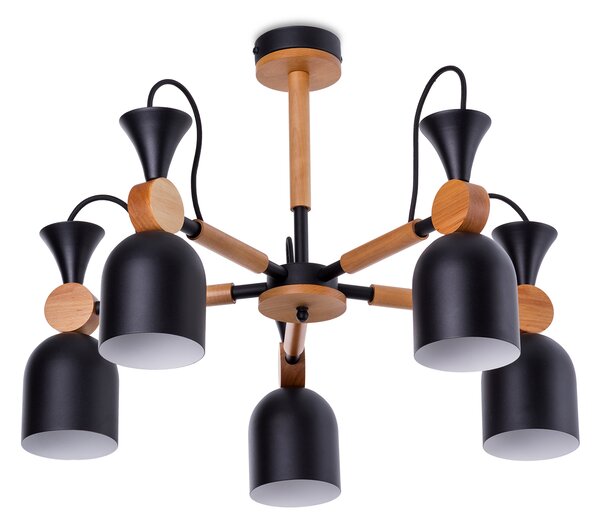 Light for home - Lustry na tyči 60055 "MONTE", 5x60W, E27, černá, přírodní olše
