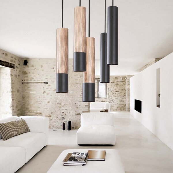 Light for home - Závěsný lustr na lanku 40555 "GLAZE WOOD", 1x35W, GU10, Černá