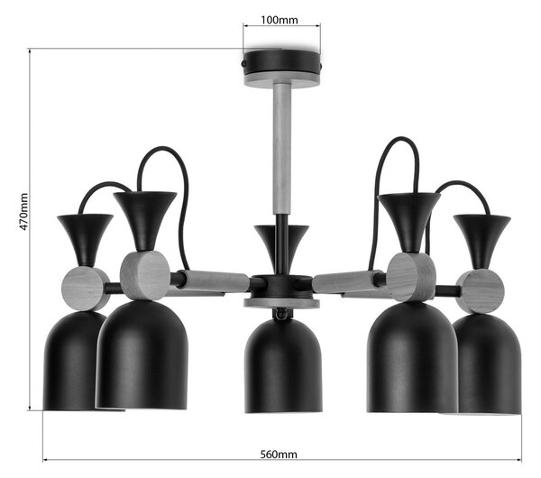 Light for home - Skandinávský lustr s kovovými stínidly v béžové pastelové barvě 60055 "MONTE", 5x60W, E27, béžová, přírodní olše