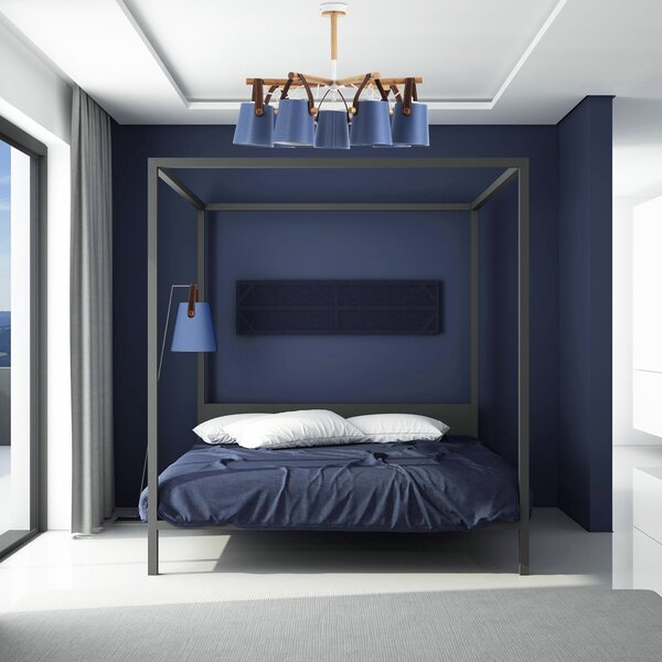 Light for home - Lustr na tyči s dřevěnými prvky a koženými řemínky 60655 "RIONI", 5x40W, E27, bílá, přírodní olše, hnědá kůže