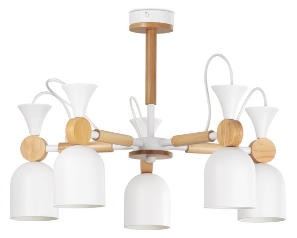 Light for home - Lustr na tyči 60055 "MONTE", 5x60W, E27, bílá, přírodní olše