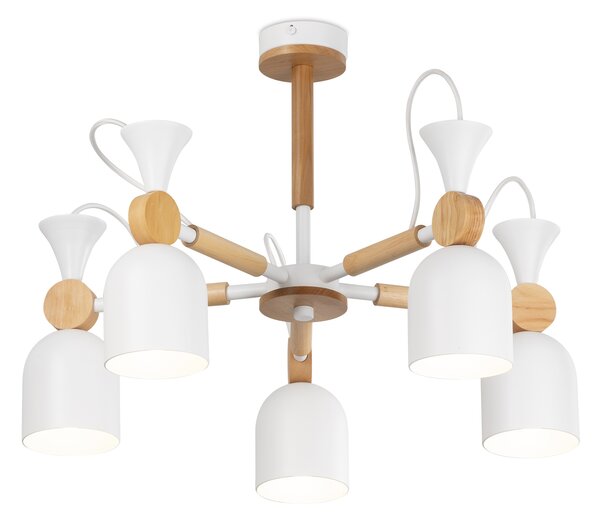 Light for home - Lustr na tyči 60055 "MONTE", 5x60W, E27, bílá, přírodní olše