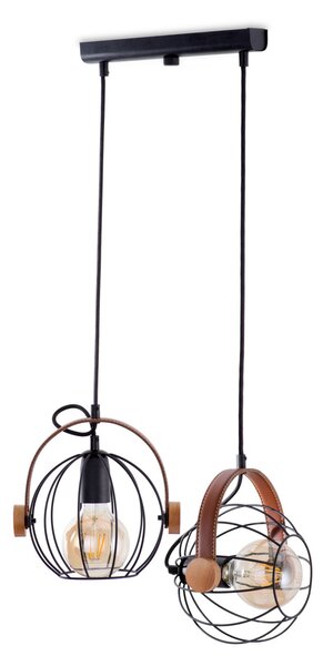 Light for home - Závěsné svítidlo na lanku 60466 "LEON", 2x60W, E27, černá, hnědá kůže