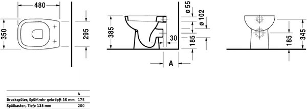 Duravit D-Code záchodová mísa stojícístativ bílá 21080900002