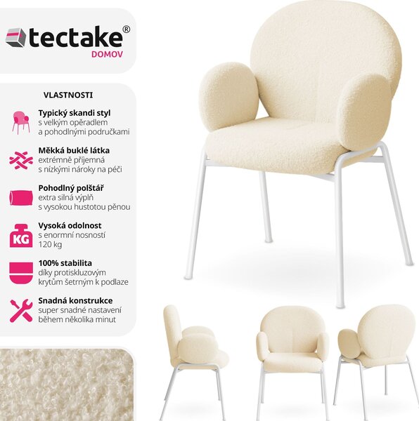 Jídelní židle tectake® ve skandinávském stylu, čalouněná látkou s texturou bouclé, nosnost 120 kg, rozměry 61,5 x 62 x 90 cm