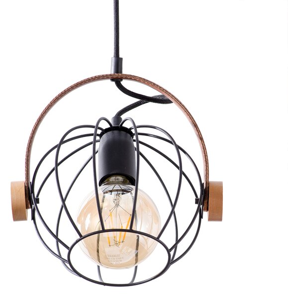 Light for home - Závěsné svítidlo na lanku 60444 "LEON", 1x60W, E27, černá, hnědá kůže