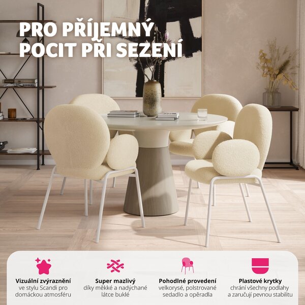 Jídelní židle tectake® ve skandinávském stylu, čalouněná látkou s texturou bouclé, nosnost 120 kg, rozměry 61,5 x 62 x 90 cm