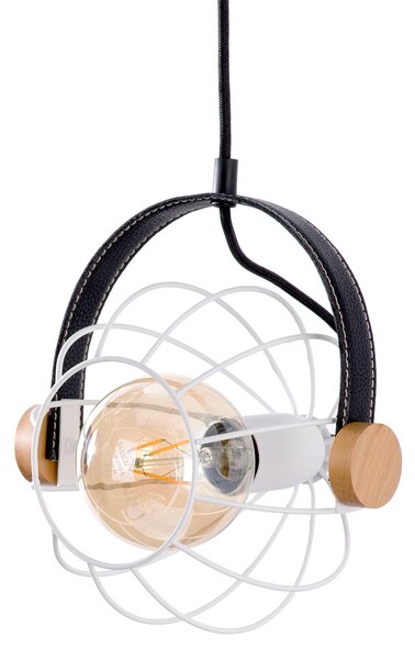 Light for home - Závěsné svítidlo na lanku 60444 "LEON", 1x60W, E27, bílá, černá kůže