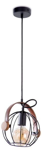 Light for home - Závěsné svítidlo na lanku 60444 "LEON", 1x60W, E27, černá, hnědá kůže