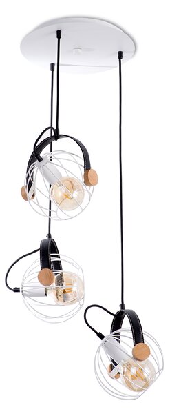 Light for home - Závěsné svítidlo na lanku 60108 "LEON", 3x60W, E27, bílá, černá kůže