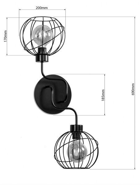 Light for home - Nástěnné svítidlo s drátěnými stínítkami 13513 "ELECTRICO", 2x60W, E27, Černá