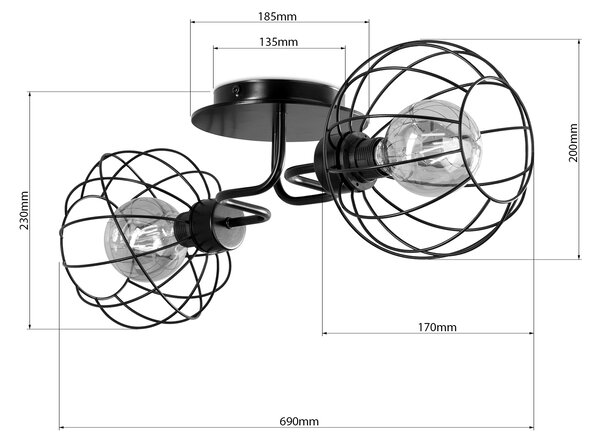 Light for home - Nástěnné svítidlo s drátěnými stínítkami 13513 "ELECTRICO", 2x60W, E27, Černá