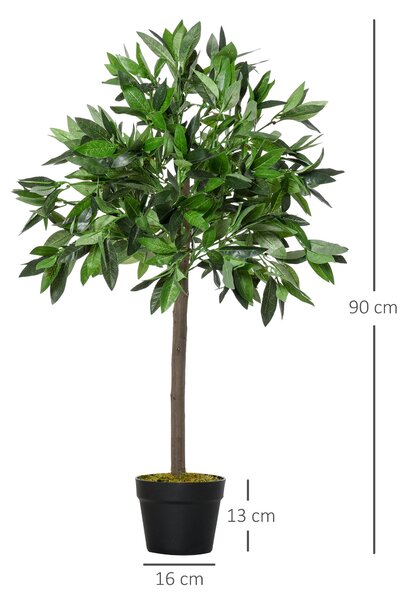 Outsunny Set 2 Umělých Vavřínových Stromů, 90 cm Umělé Rostliny v Betonových Květináčích, Vnitřní Rostlina, Umělé Rostliny pro Interiér i Exteriér, De