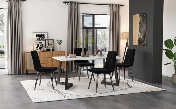Sweiko jídelní židle (4 ks), černá, sada 4 čalouněných židlí designová židle, keprová sametová jídelní židle, kuchyňská židle s opěradlem, sametový sedák, kovový rám, kovové nohy