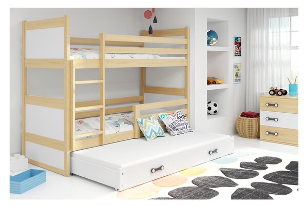 Dětská patrová postel s přistýlkou bez matrací 80x160 FERGUS - borovice / bílá