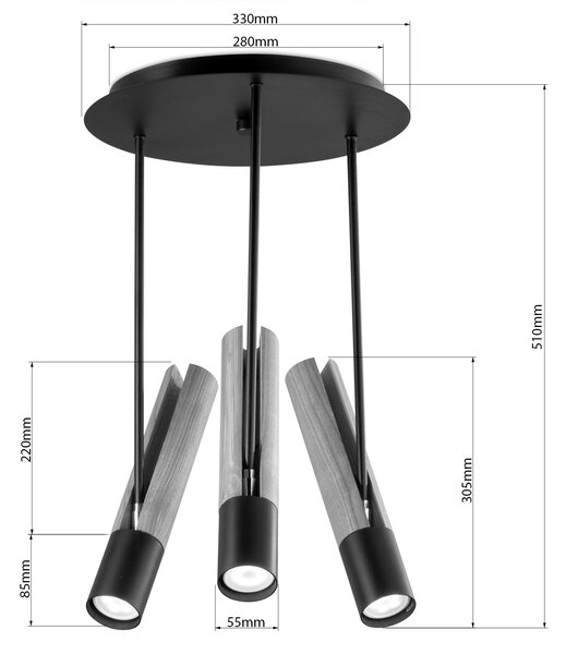 Light for home - Lustr na tyči 40908 "GLAZE WOOD", 3x35W, GU10, Černá