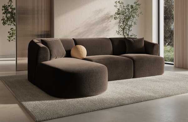 -25 % Dny MOMENTI– Cosmopolitan Design Tmavě hnědá sametová rohová pohovka Campi 256 cm, levá