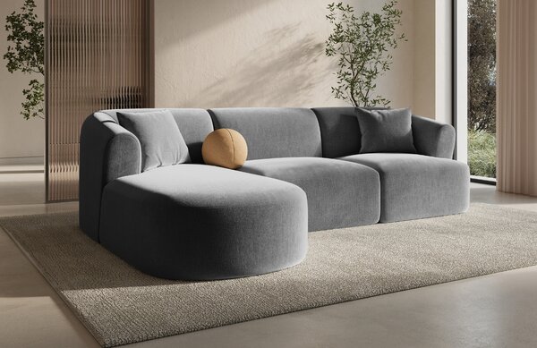 -25 % Dny MOMENTI– Cosmopolitan Design Šedá sametová rohová pohovka Campi 256 cm, levá