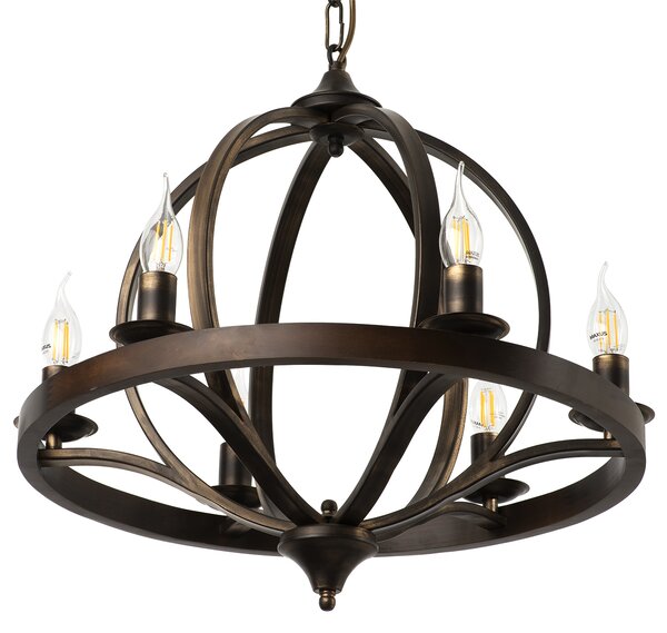 Light for home - Závěsný lustr na řetězu 60409 "KYOLN", 6x40W, E14, černá, zlatá, patina