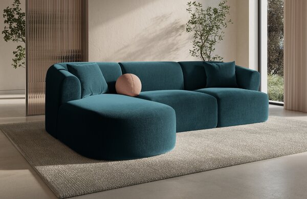 -25 % Dny MOMENTI– Cosmopolitan Design Petrolejově modrá sametová rohová pohovka Campi 256 cm, levá