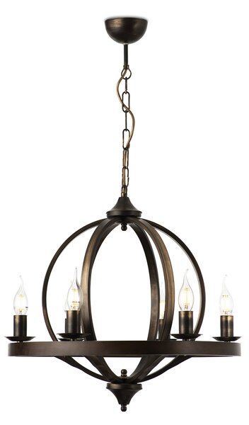 Light for home - Závěsný lustr na řetězu 60409 "KYOLN", 6x40W, E14, černá, zlatá, patina