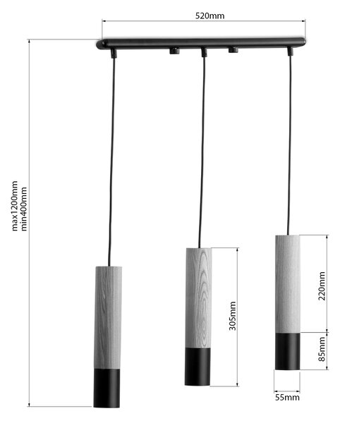 Light for home - Závěsný lustr na lanku 40599 "GLAZE WOOD", 3x35W, GU10, Černá