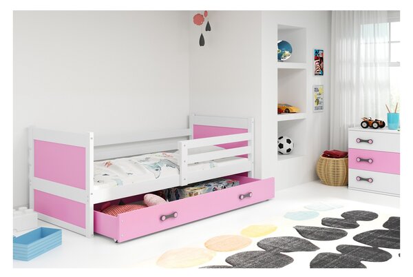 Dětská postel s úložným prostorem bez matrace 90x200 FERGUS - bílá / růžová