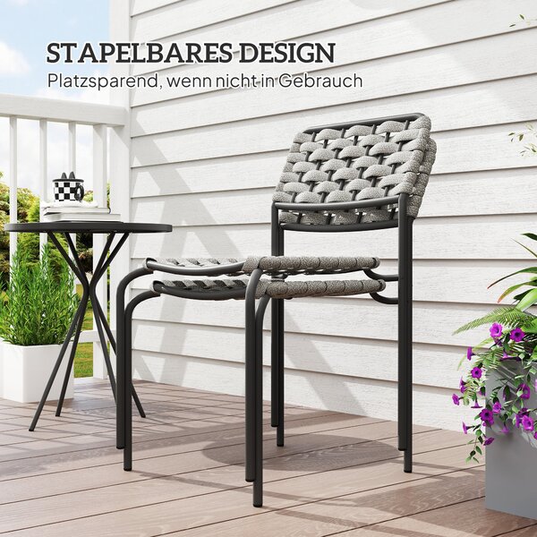 Sada zahradního nábytku Outsunny Poly Rattan, venkovní lounge nábytek pro 2 osoby, 3dílná sedací souprava se 2 stohovatelnými židlemi a stolem, odolný