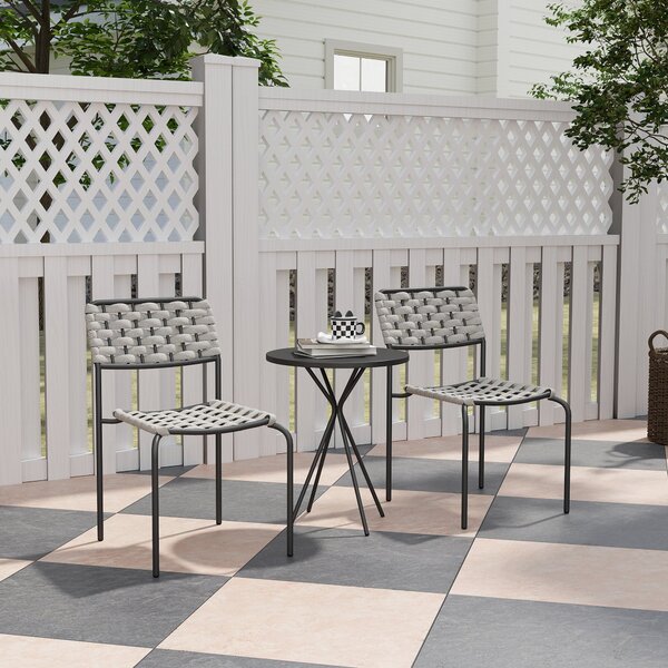 Sada zahradního nábytku Outsunny Poly Rattan, venkovní lounge nábytek pro 2 osoby, 3dílná sedací souprava se 2 stohovatelnými židlemi a stolem, odolný