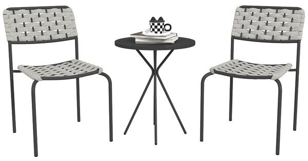 Sada zahradního nábytku Outsunny Poly Rattan, venkovní lounge nábytek pro 2 osoby, 3dílná sedací souprava se 2 stohovatelnými židlemi a stolem, odolný