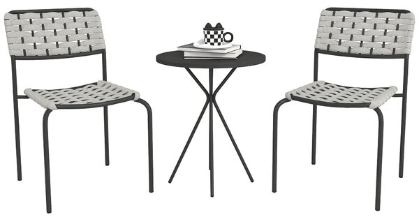 Sada zahradního nábytku Outsunny Poly Rattan, venkovní lounge nábytek pro 2 osoby, 3dílná sedací souprava se 2 stohovatelnými židlemi a stolem, odolný