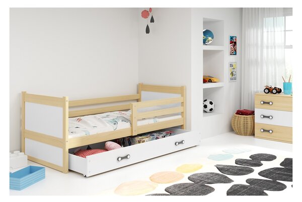 Dětská postel s úložným prostorem s matrací 90x200 FERGUS - borovice / bílá