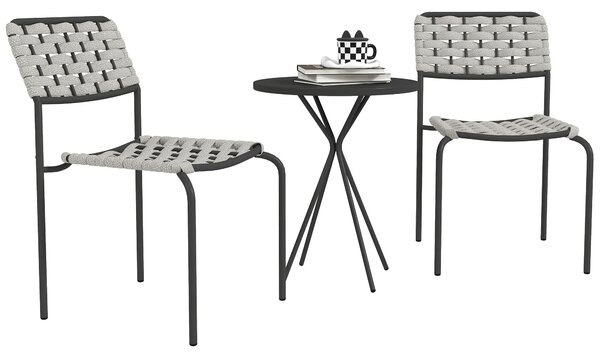 Sada zahradního nábytku Outsunny Poly Rattan, venkovní lounge nábytek pro 2 osoby, 3dílná sedací souprava se 2 stohovatelnými židlemi a stolem, odolný