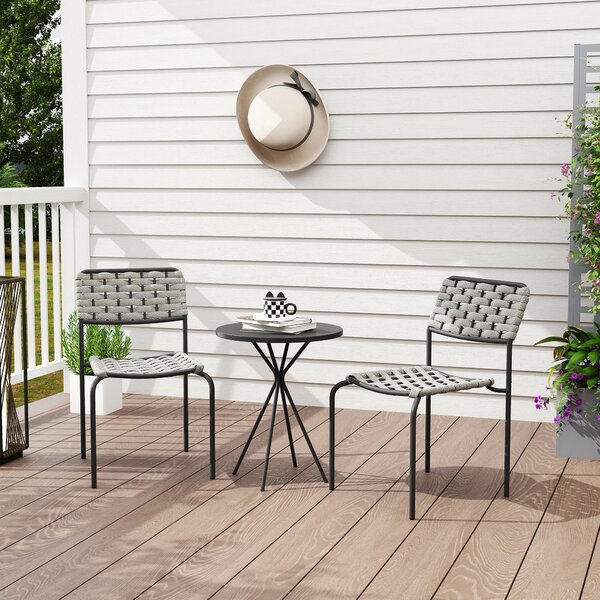 Sada zahradního nábytku Outsunny Poly Rattan, venkovní lounge nábytek pro 2 osoby, 3dílná sedací souprava se 2 stohovatelnými židlemi a stolem, odolný