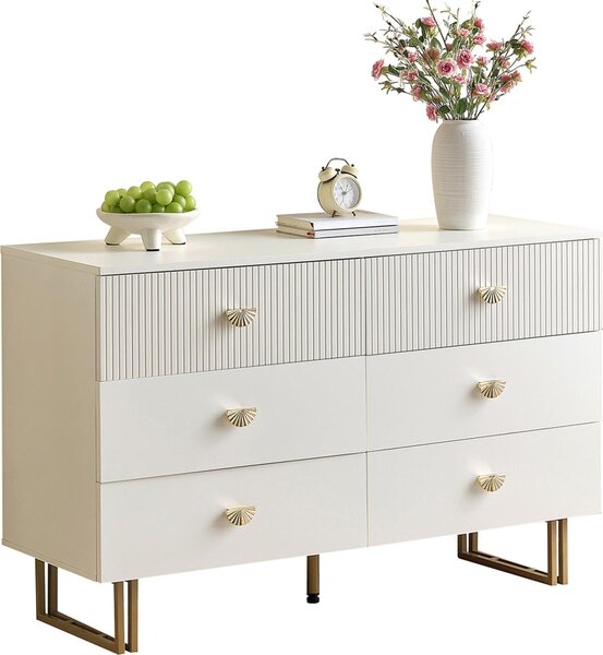 Příborník Fortuna Lai se 6 zásuvkami v bílé a zlaté barvě - moderní design z MDF a oceli, ideální do ložnice, obývacího pokoje a předsíně, 120x40x75 cm